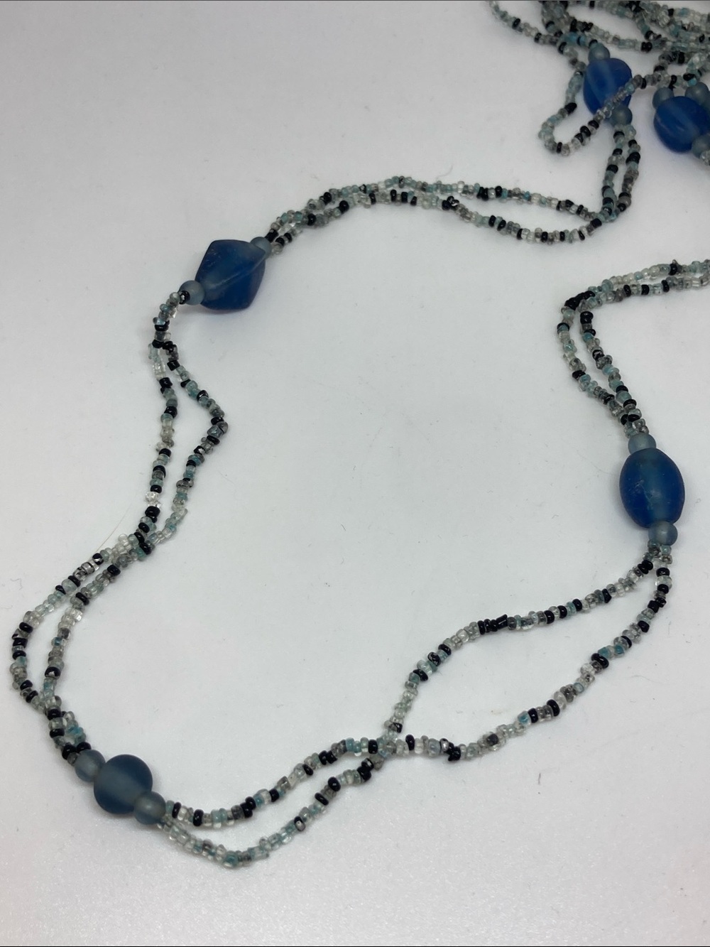 Blue Multi-Strand Beaded Necklace | Layered Statement Bib Necklac